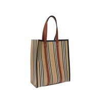 Cabas en toile écologique rayé avec logo - Hâle & beige d'archive