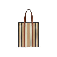 Cabas en toile écologique rayé avec logo - Hâle & beige d'archive