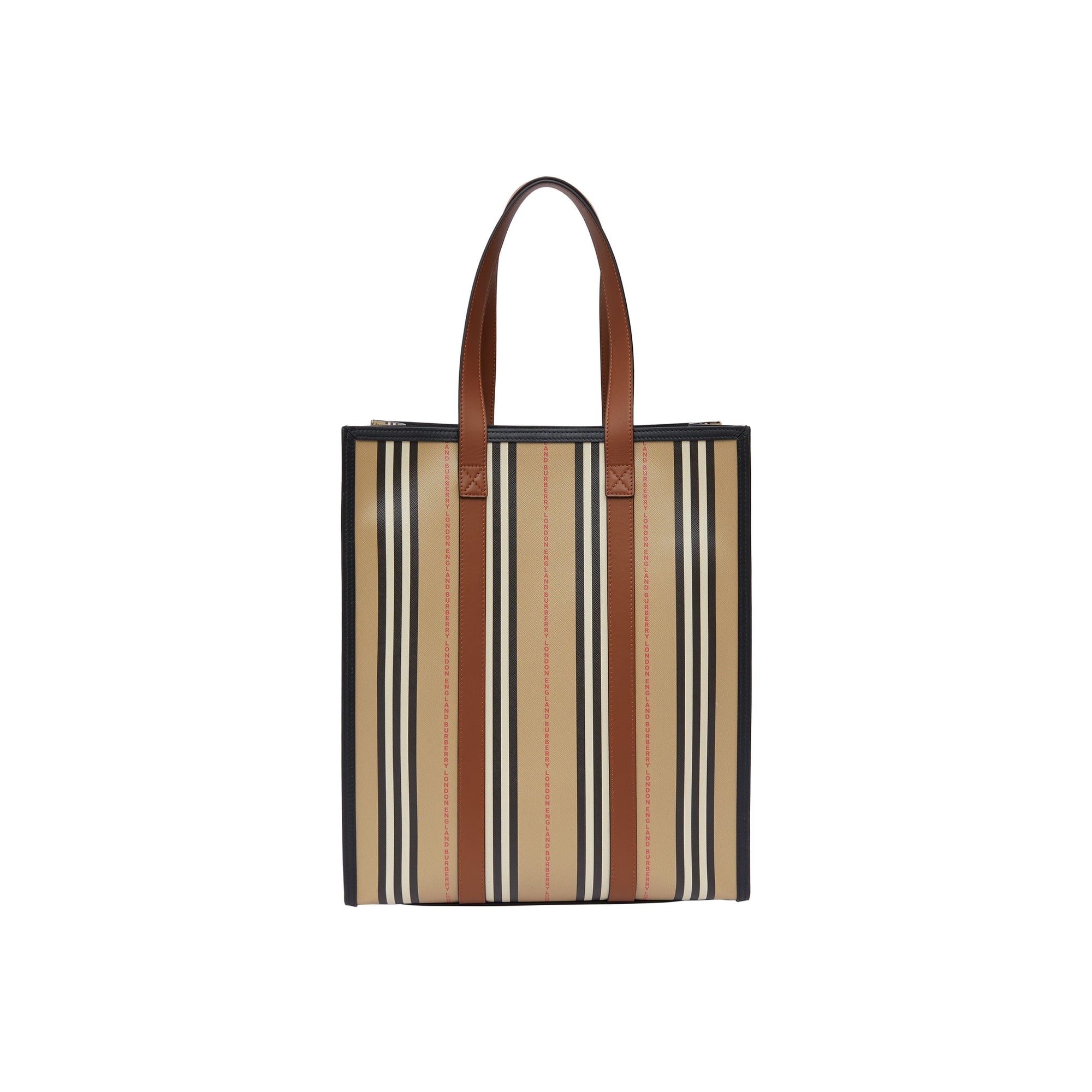 Cabas en toile écologique rayé avec logo - Hâle & beige d'archive