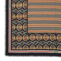 Grand carré de laine et soie à rayures iconiques - Beige d'Archive
