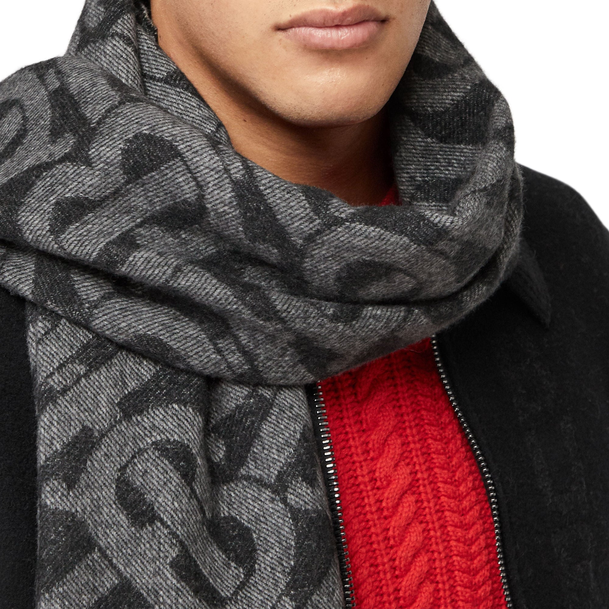 Écharpe réversible en cachemire check et monogram - Noir & blanc