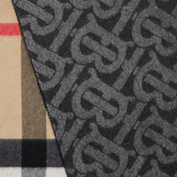 Écharpe réversible en cachemire check et Monogram - Noir & Blanc