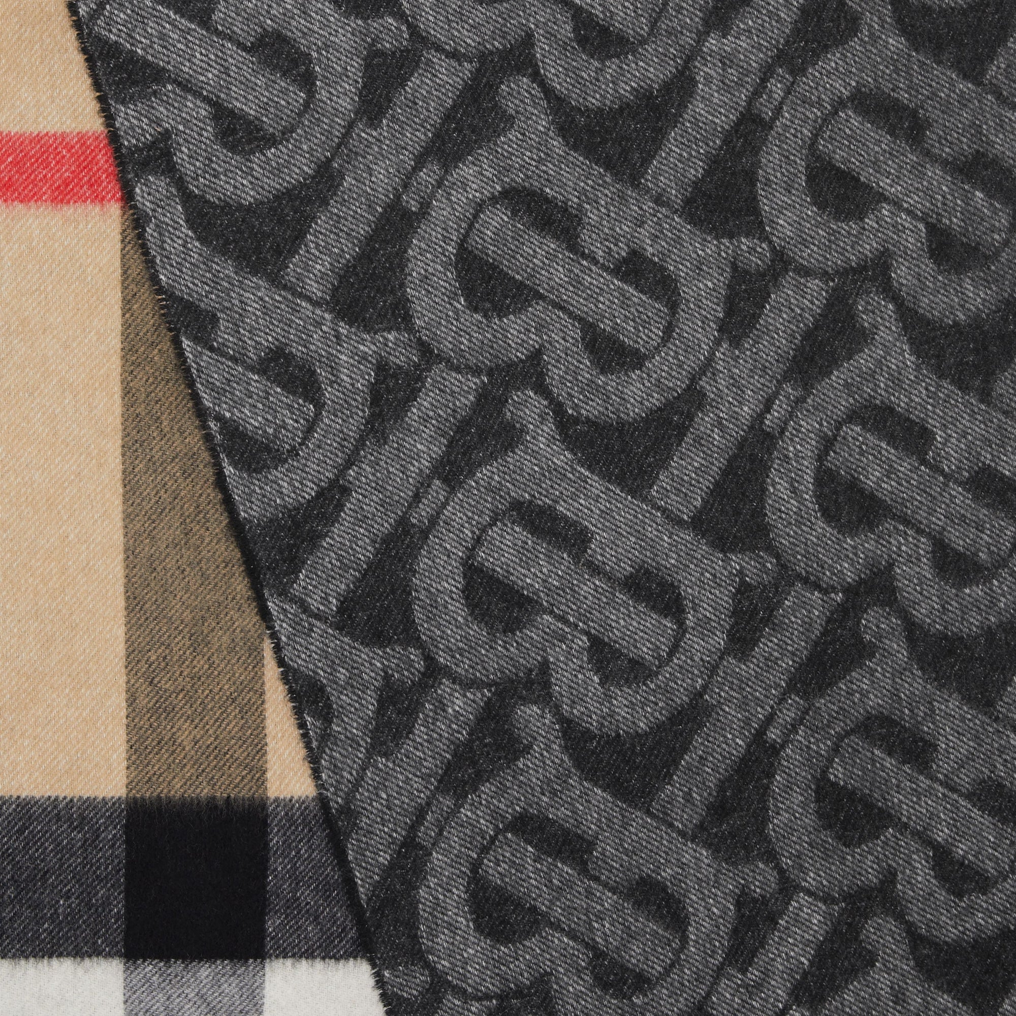 Écharpe réversible en cachemire check et Monogram - Noir & Blanc