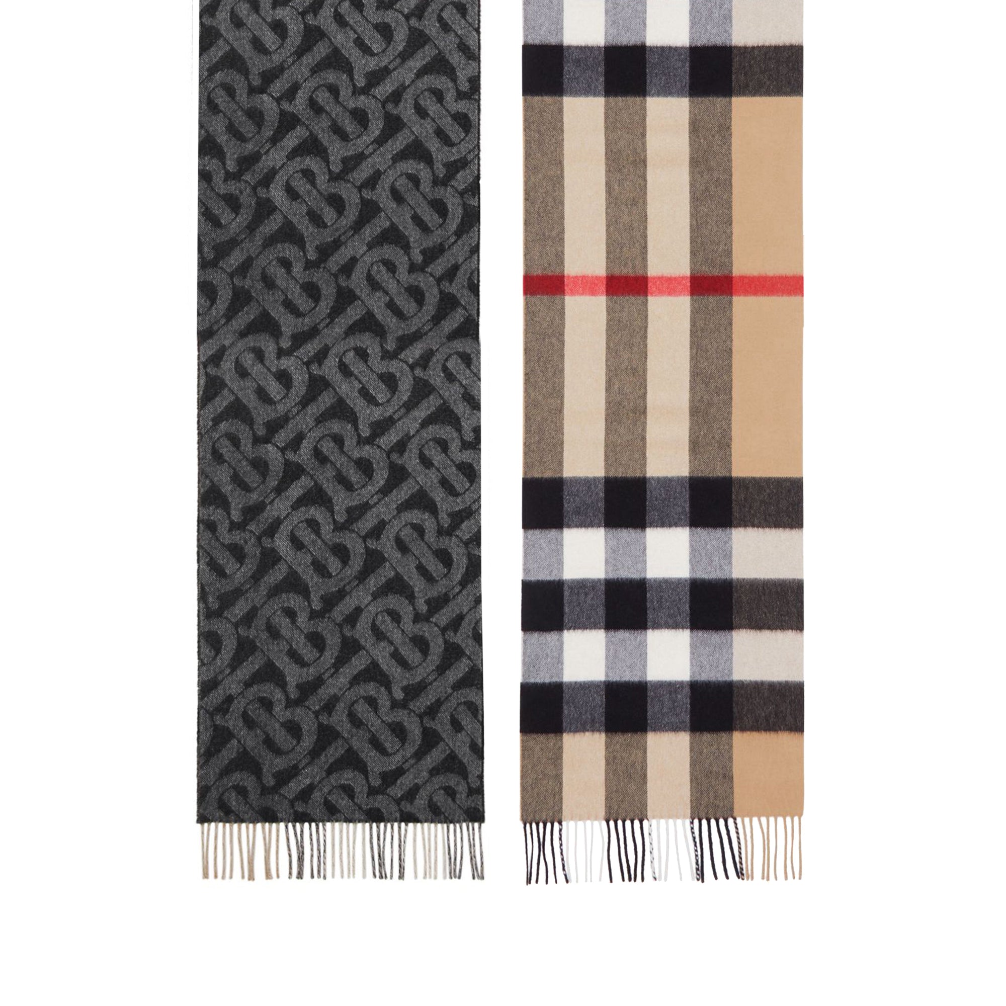 Écharpe réversible en cachemire check et Monogram - Noir & Blanc