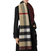 Écharpe réversible en cachemire check et Monogram - Rouge Vif