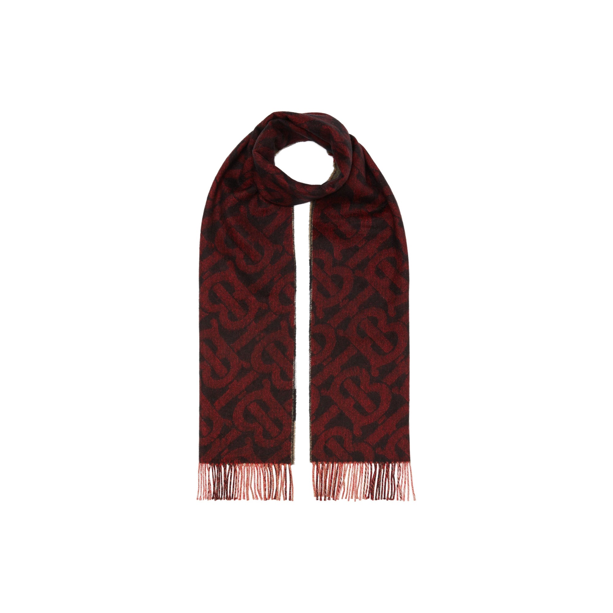 Écharpe réversible en cachemire check et monogram - Rouge vif