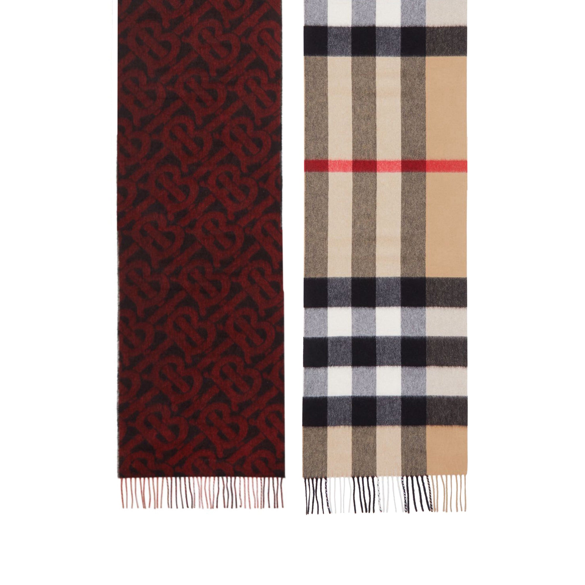 Écharpe réversible en cachemire check et monogram - Rouge vif