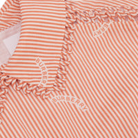CORAL ORANGE Robe en coton et soie rayée avec col Claudine