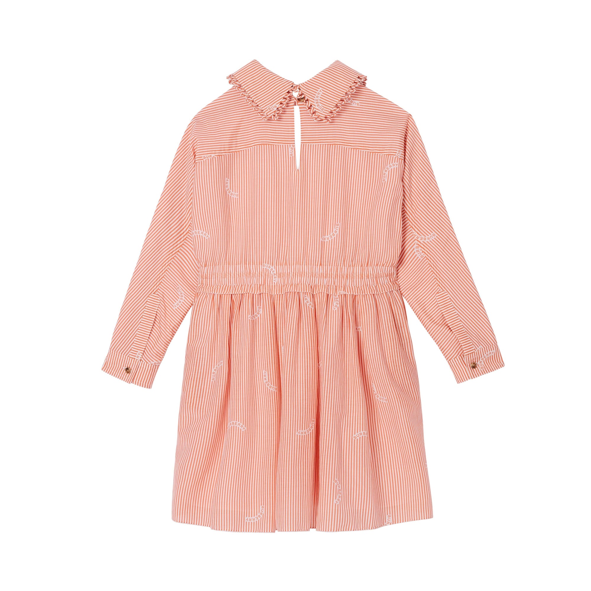 CORAL ORANGE Robe en coton et soie rayée avec col Claudine