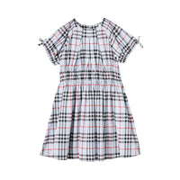 PALE BLUE IP CHECK Robe en coton Vintage check avec panneau ruché