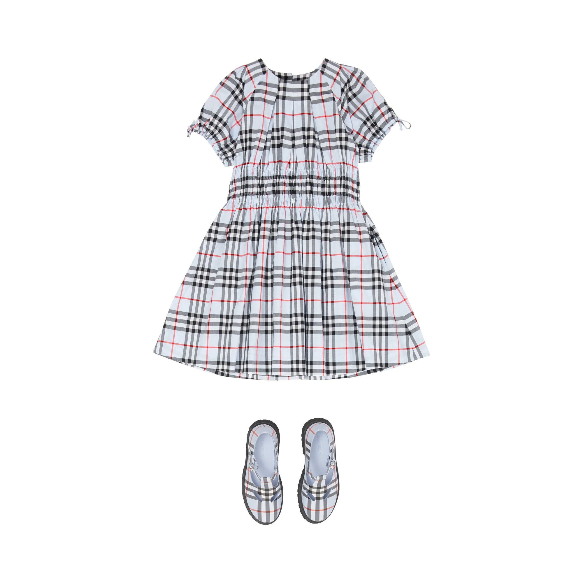 PALE BLUE IP CHECK Robe en coton Vintage check avec panneau ruché