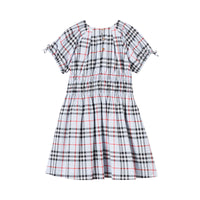 PALE BLUE IP CHECK Robe en coton Vintage check avec panneau ruché