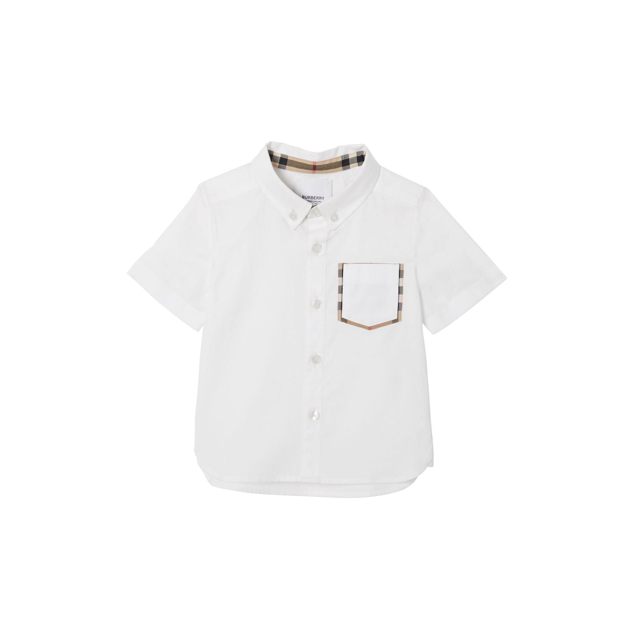 WHITE Chemise Oxford à manches courtes en coton avec Vintage check