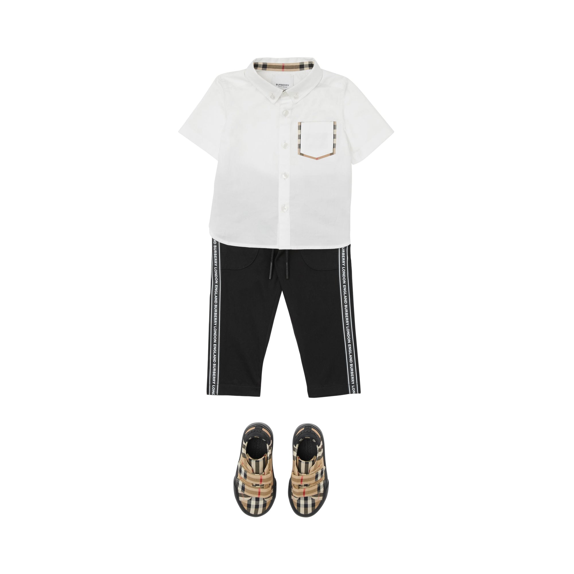 WHITE Chemise Oxford à manches courtes en coton avec Vintage check