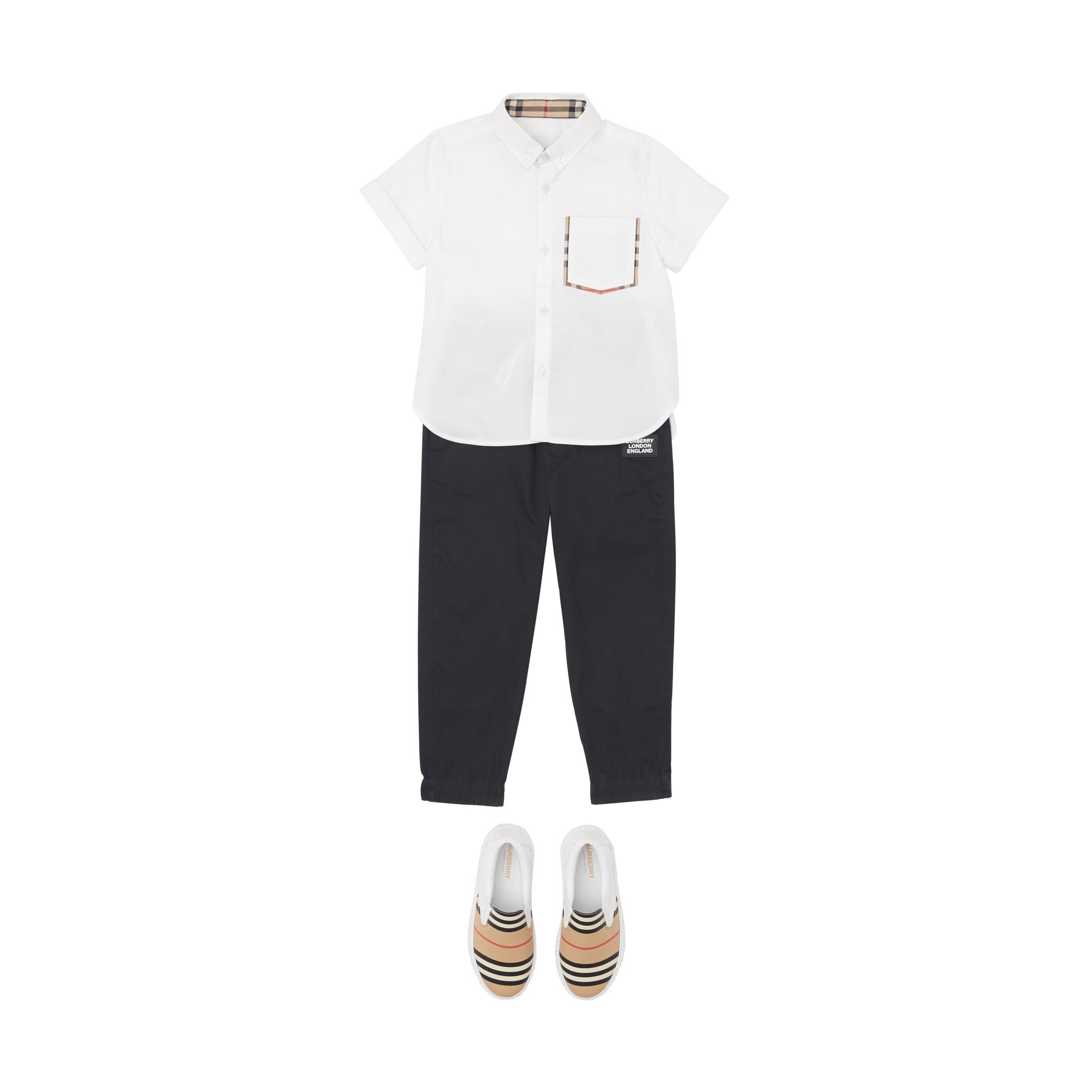 WHITE Chemise Oxford en coton à manches courtes avec Vintage check