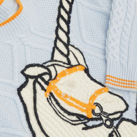 LIGHT BLUE Robe pull en laine et cachemire torsadées à motif licorne