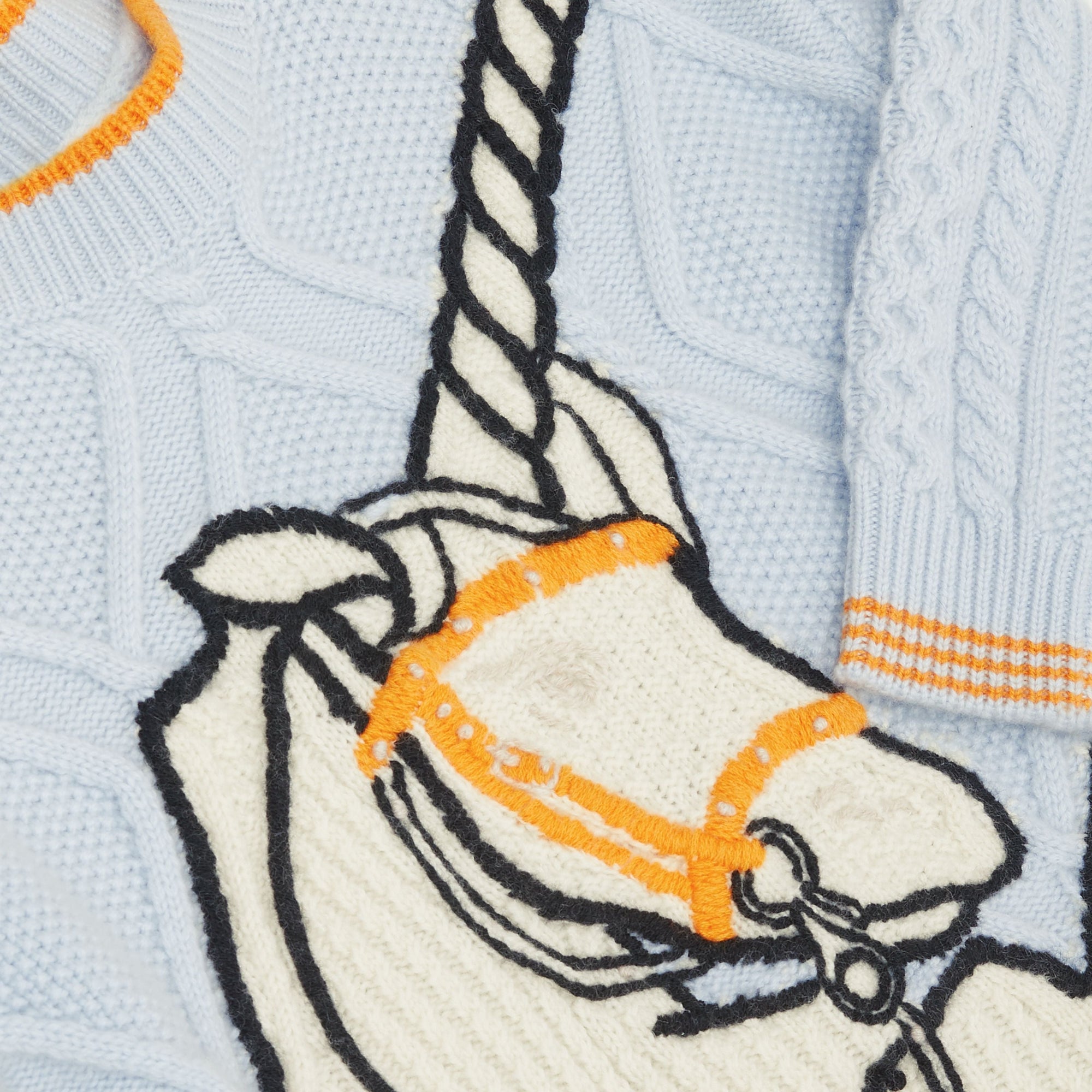 LIGHT BLUE Robe pull en laine et cachemire torsadées à motif licorne