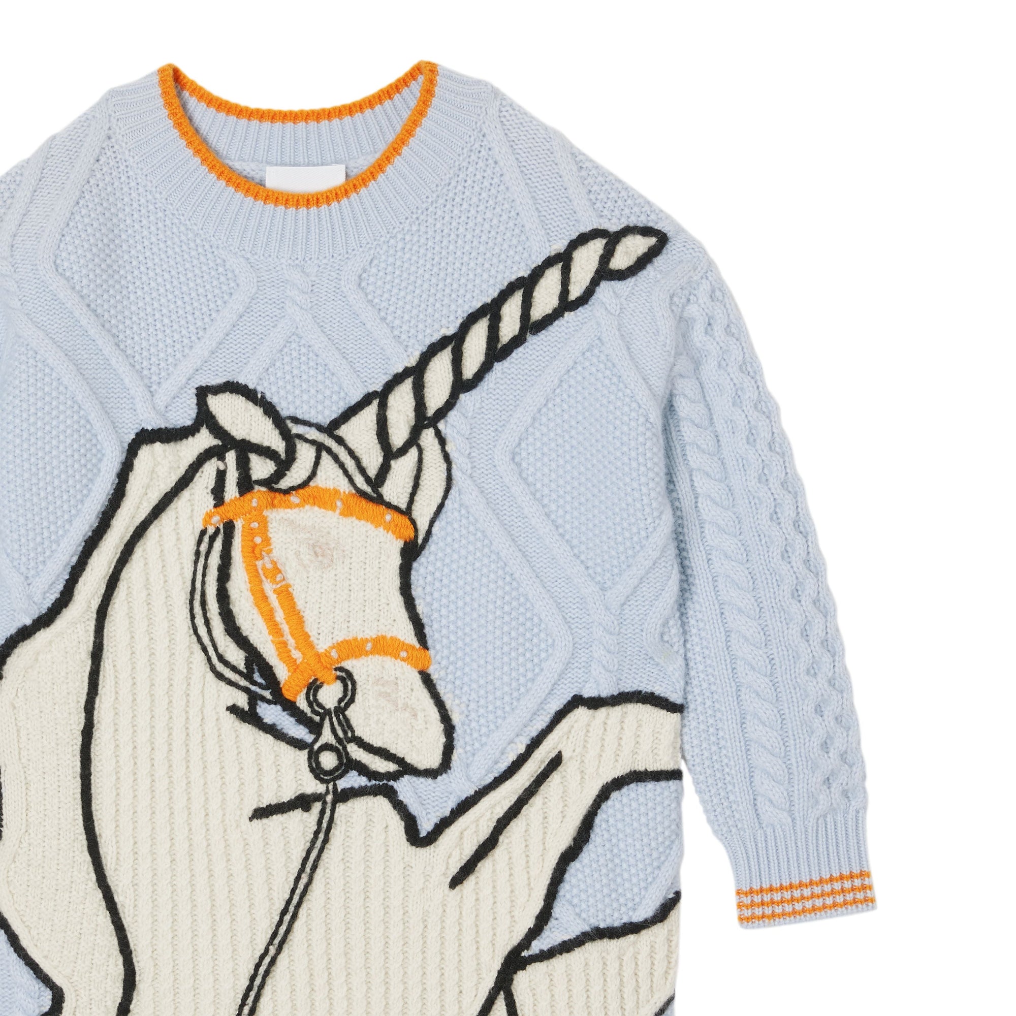 LIGHT BLUE Robe pull en laine et cachemire torsadées à motif licorne