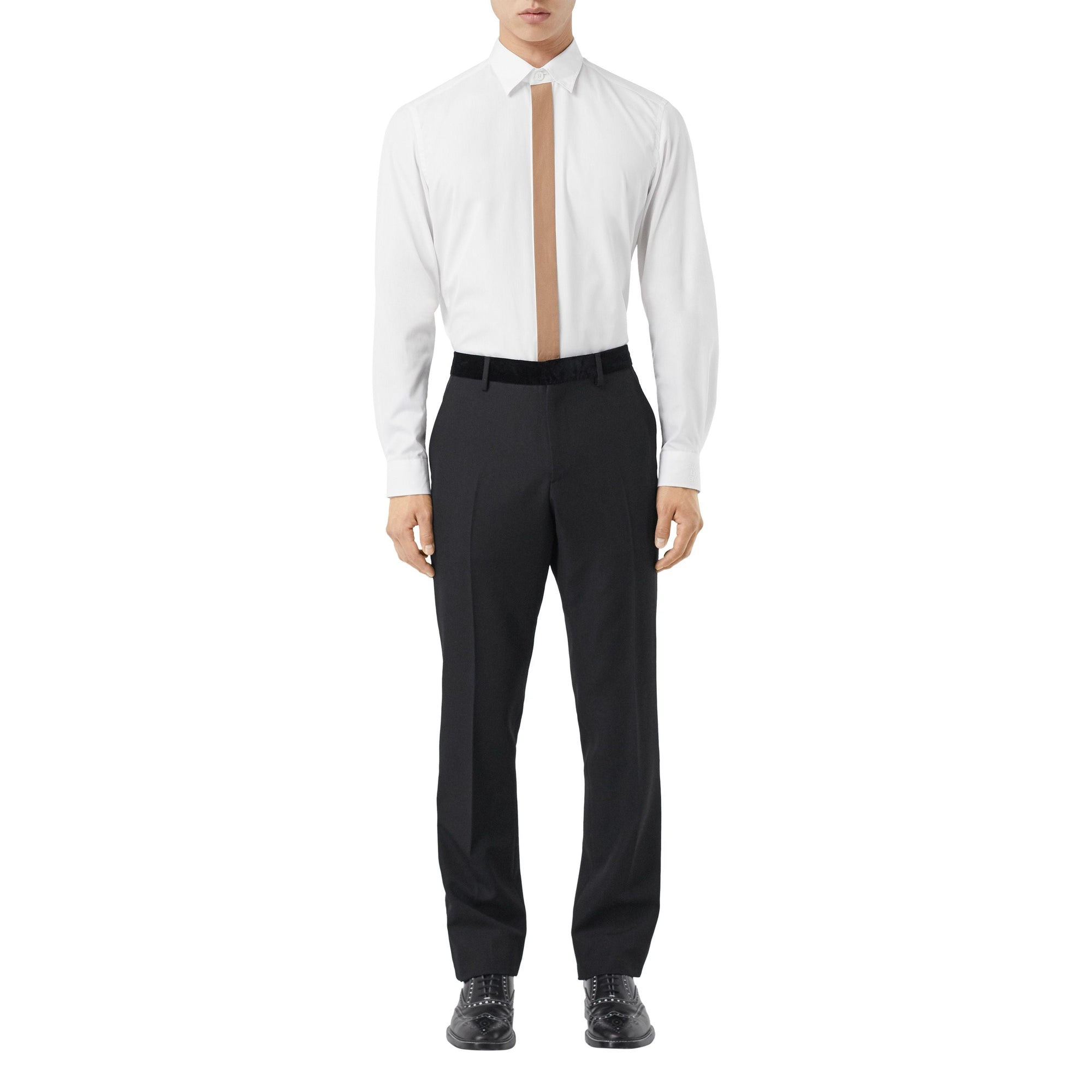 BLACK Pantalon de costume classique en laine avec velours