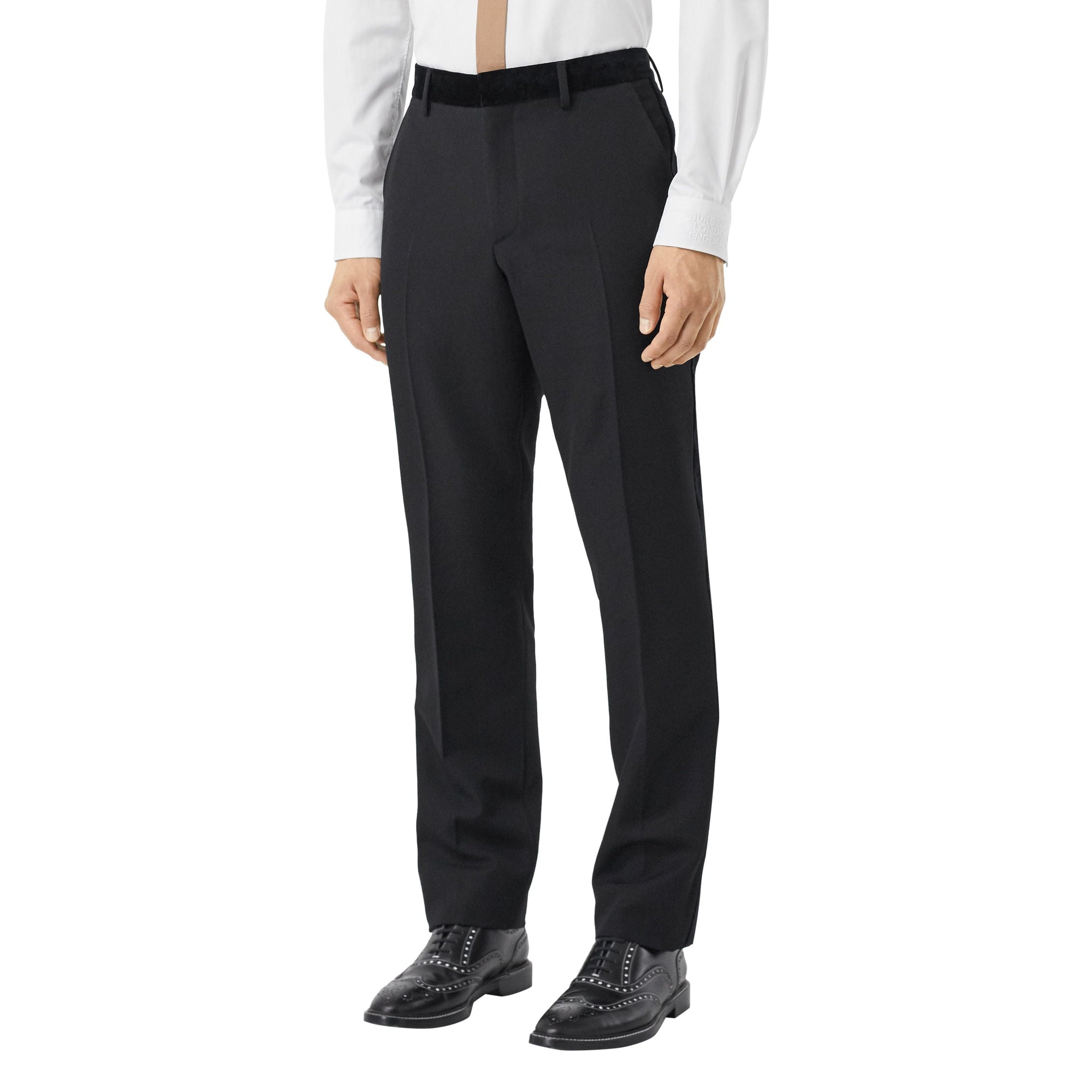BLACK Pantalon de costume classique en laine avec velours