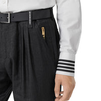 Pantalon plissé en lin mélangé avec zip - Noir