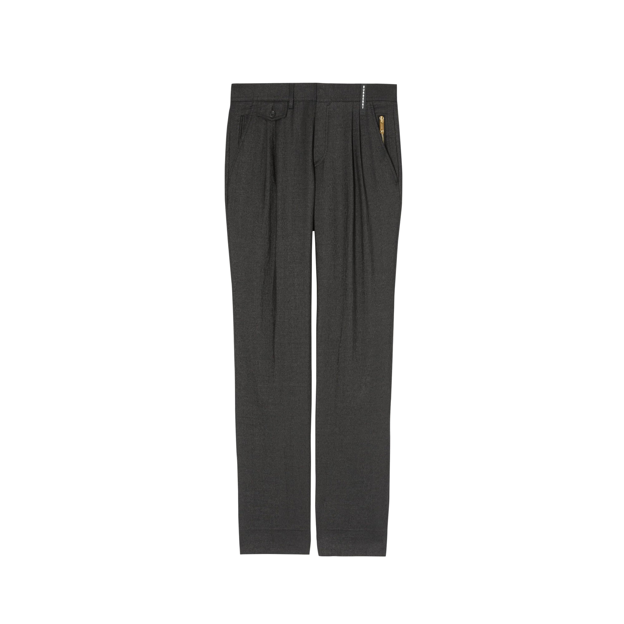 Pantalon plissé en lin mélangé avec zip - Noir