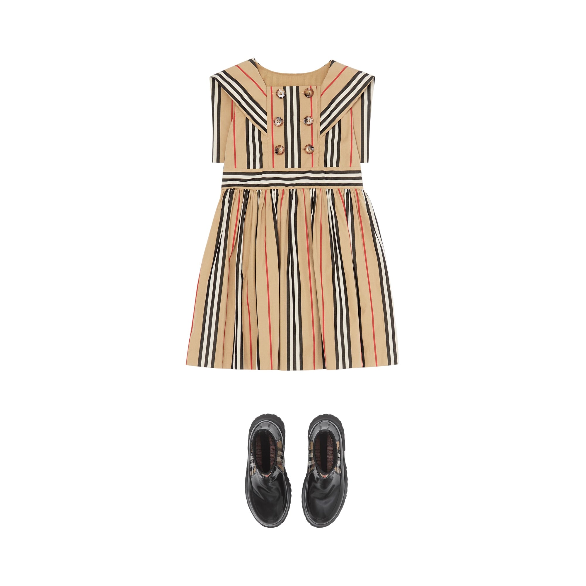 Robe de style marin en popeline de coton à rayures iconiques - Beige d'archive