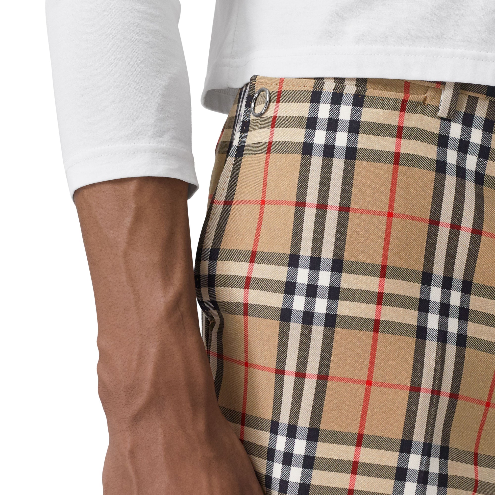 Pantalon de costume en laine et mohair vintage check - Beige d'archive