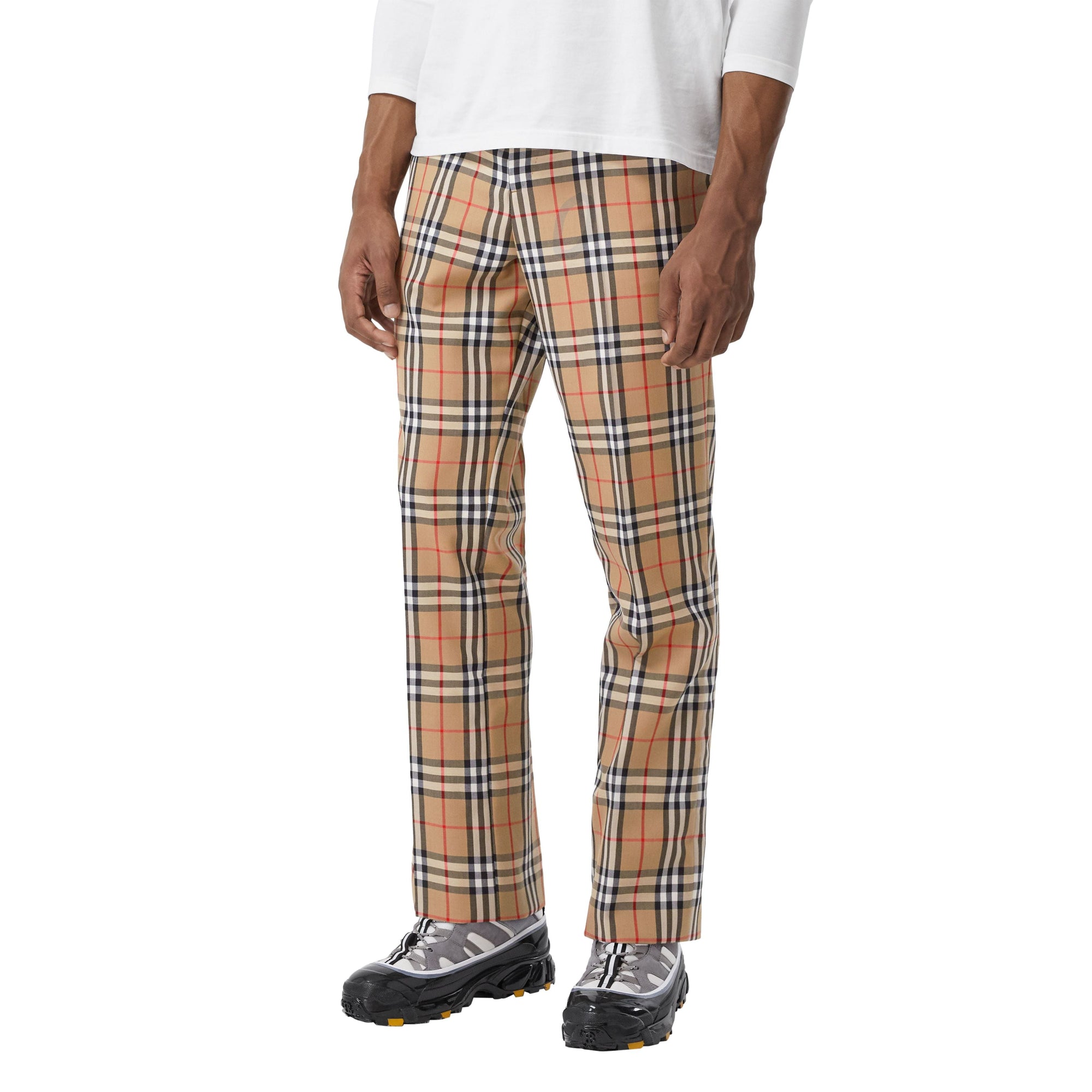 Pantalon de costume en laine et mohair vintage check - Beige d'archive