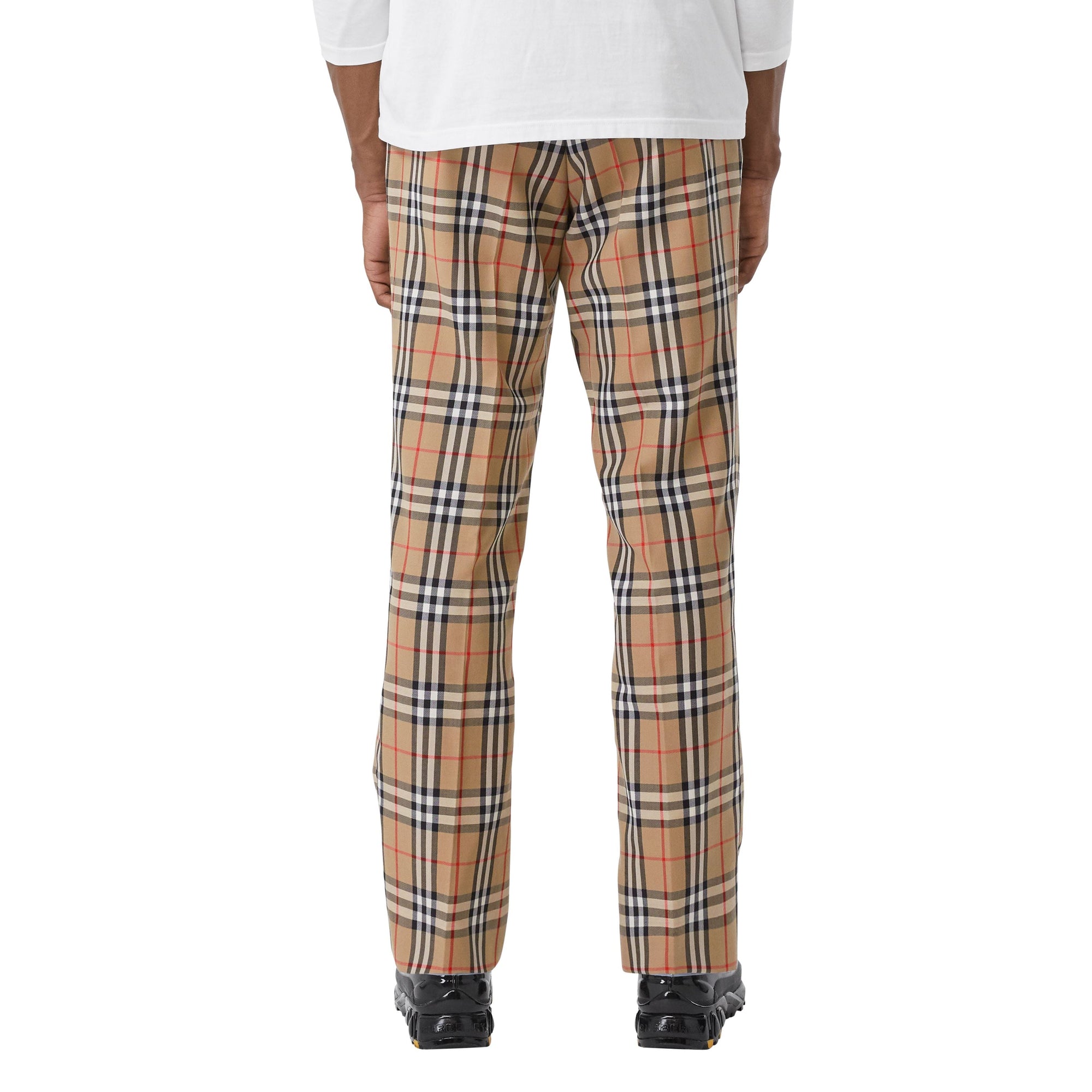 Pantalon de costume en laine et mohair vintage check - Beige d'archive
