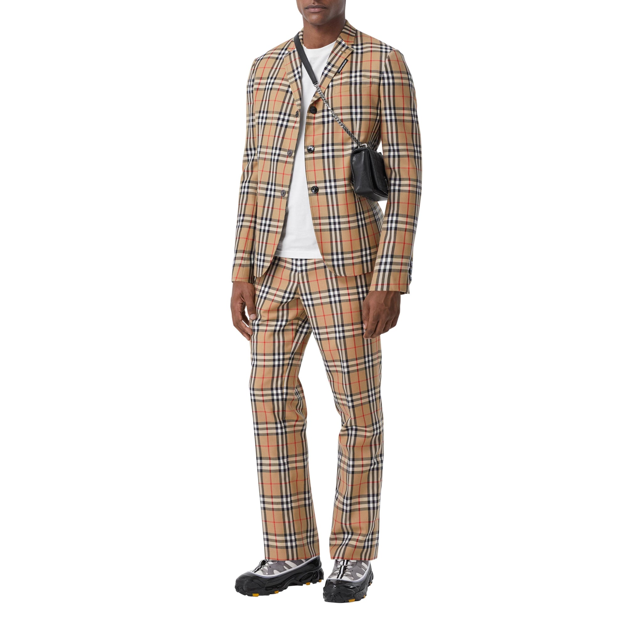 Pantalon de costume en laine et mohair vintage check - Beige d'archive
