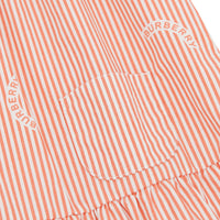 CORAL ORANGE Robe en coton et soie rayée avec col ruché
