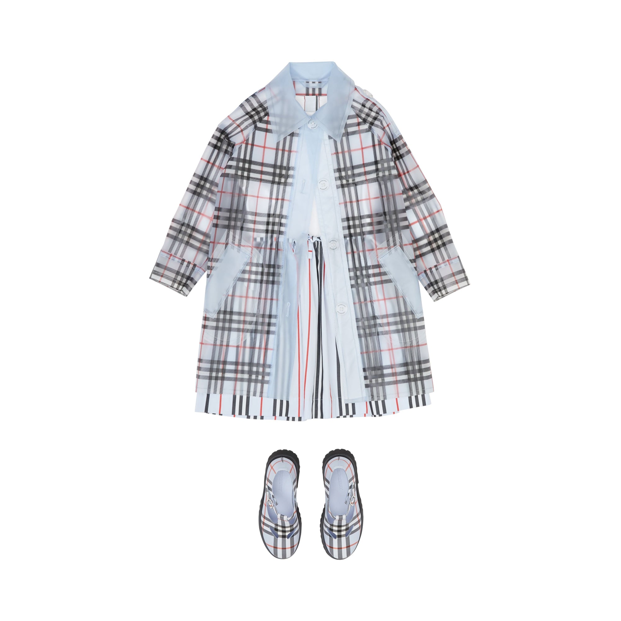PALE BLUE IP CHECK Trench check résistant aux intempéries