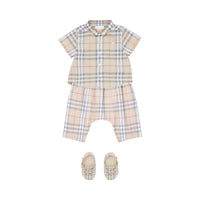 Pantalon sarouel en coton à motif vintage check - Stone pâle