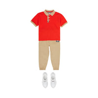 BRIGHT RED Polo en coton avec Vintage check