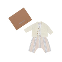 Coffret cadeau trois pièces pour bébé en coton à rayures iconiques - Stone pâle