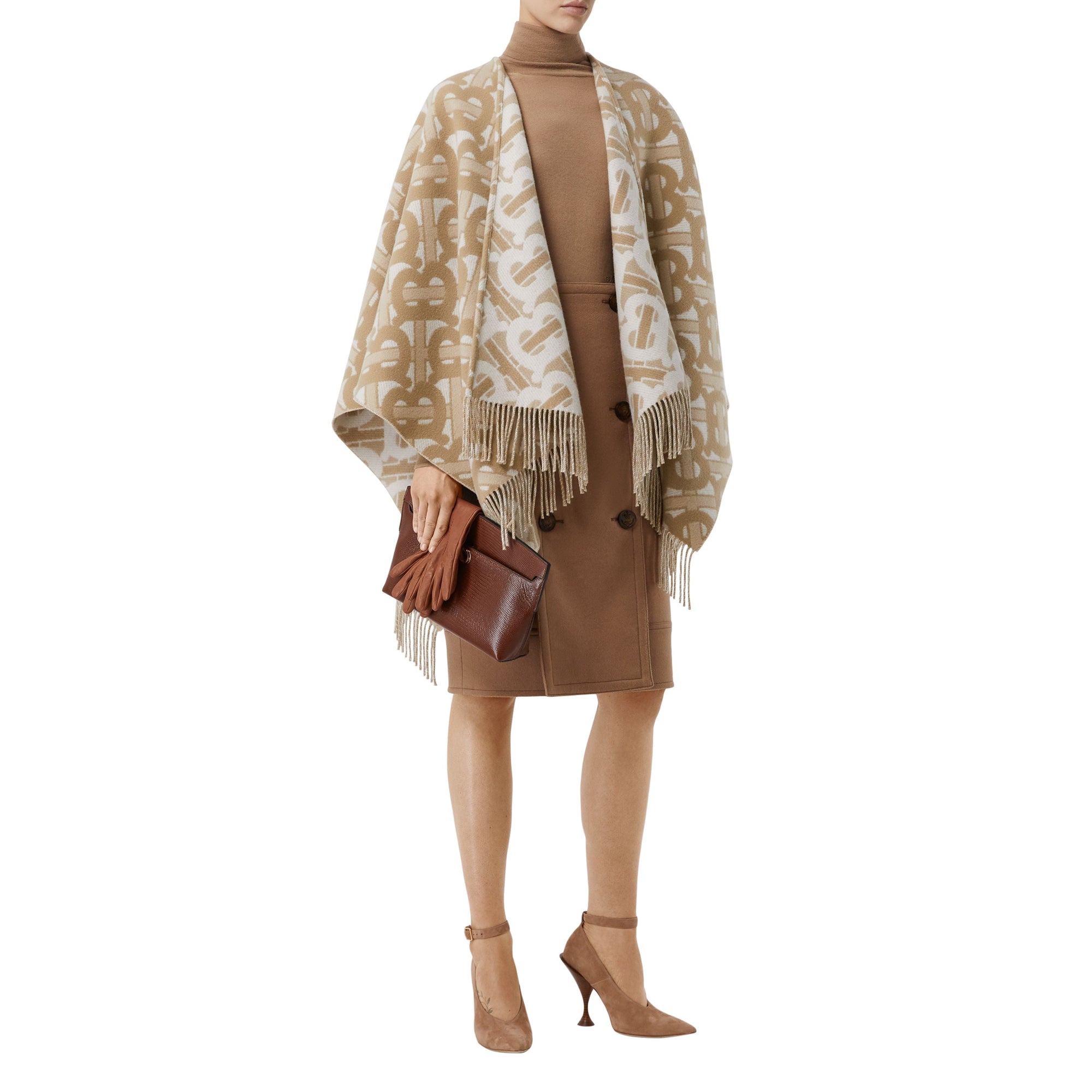 LIGHT SAND Cape en laine mérinos et cachemire tissés en jacquard Monogram