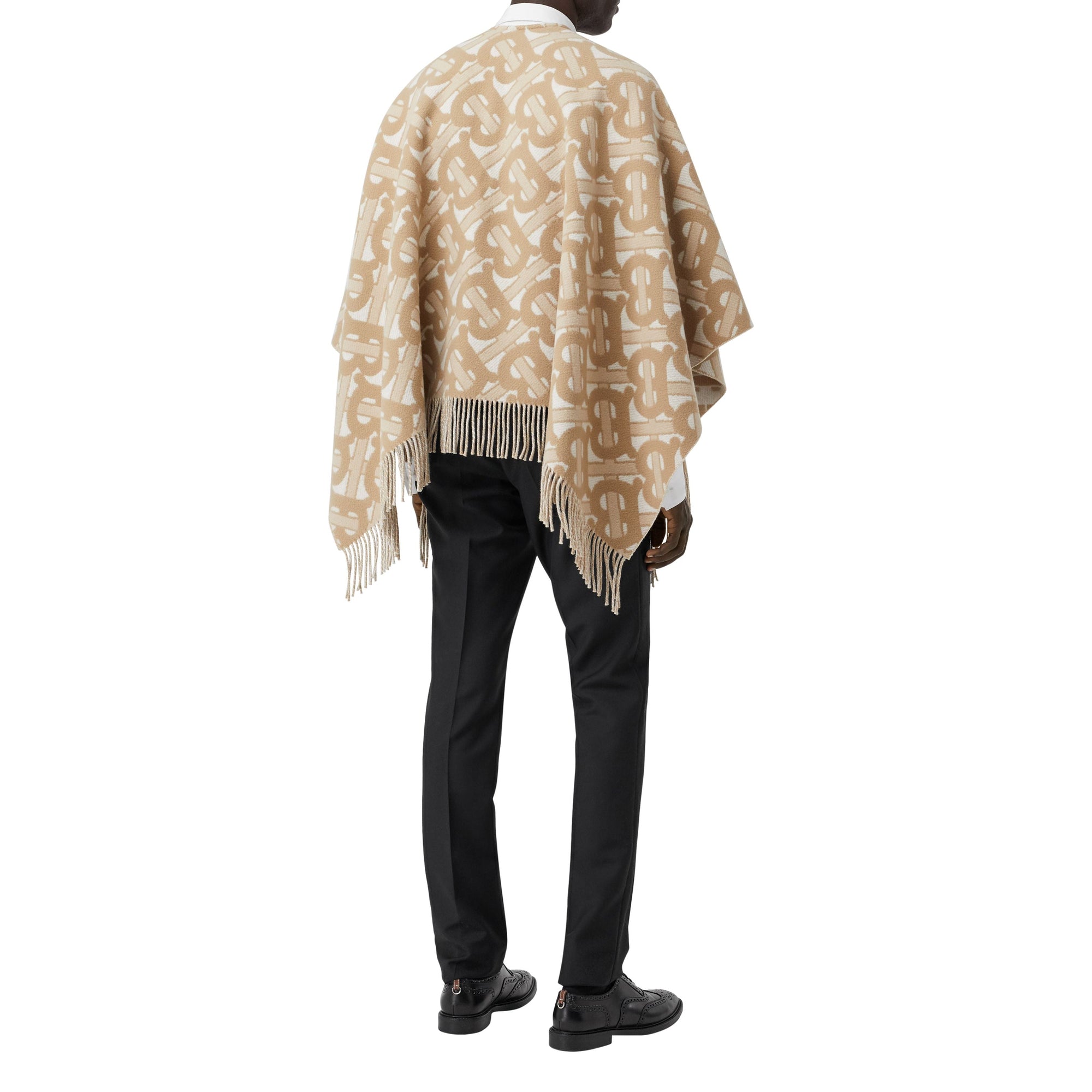 LIGHT SAND Cape en laine mérinos et cachemire tissés en jacquard Monogram