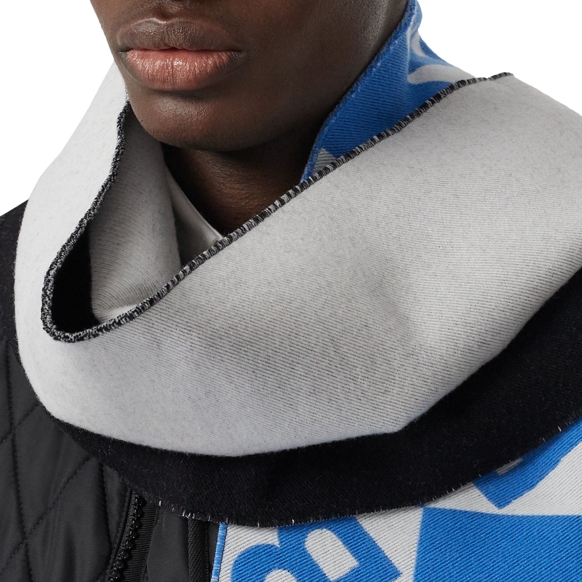 Écharpe en laine et soie avec logo en jacquard - Bleu azur