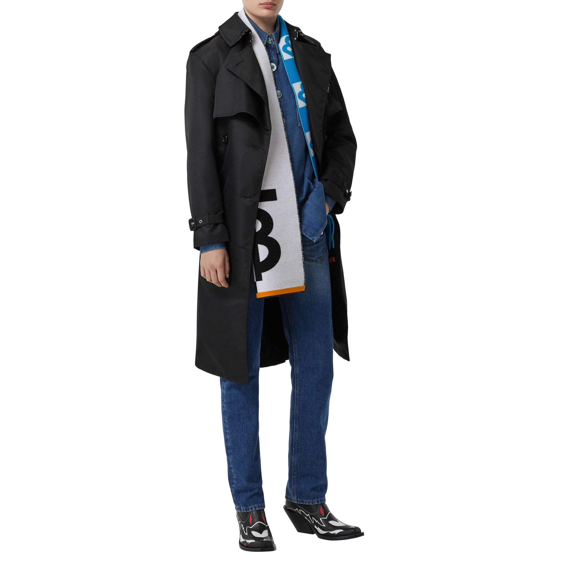 Écharpe en laine et soie avec logo en jacquard - Bleu azur