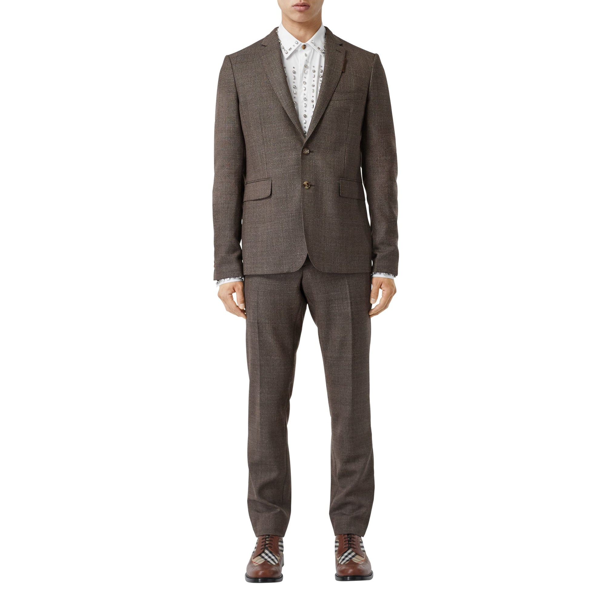 DARK BROWN Costume slim en laine