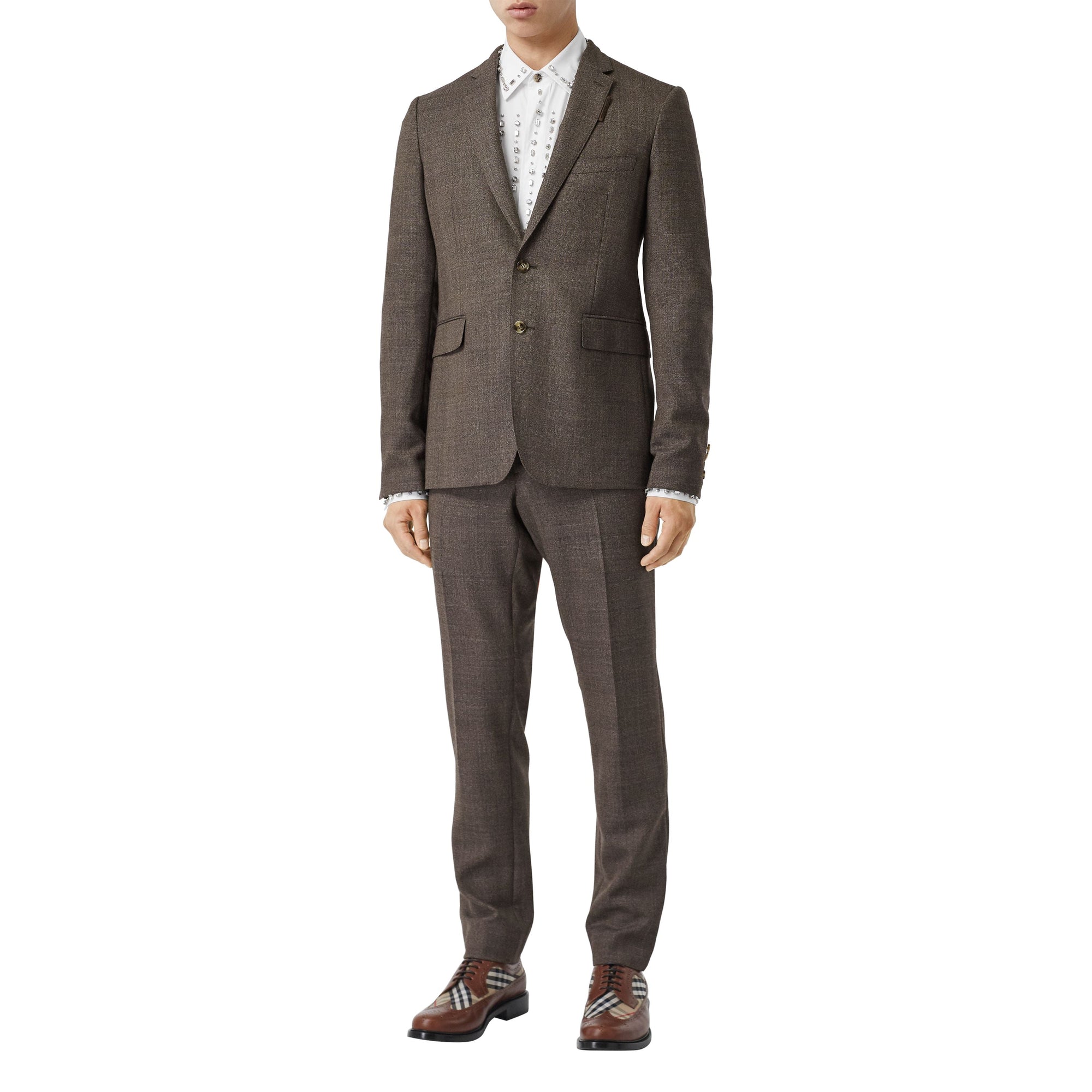DARK BROWN Costume slim en laine