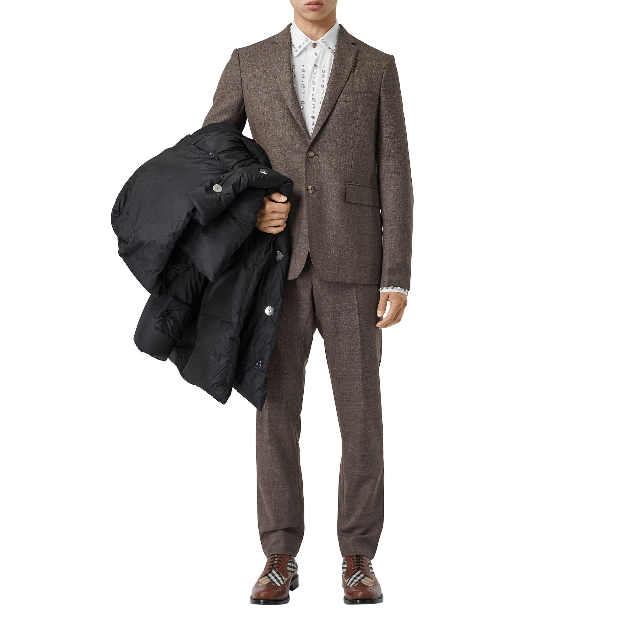 DARK BROWN Costume slim en laine