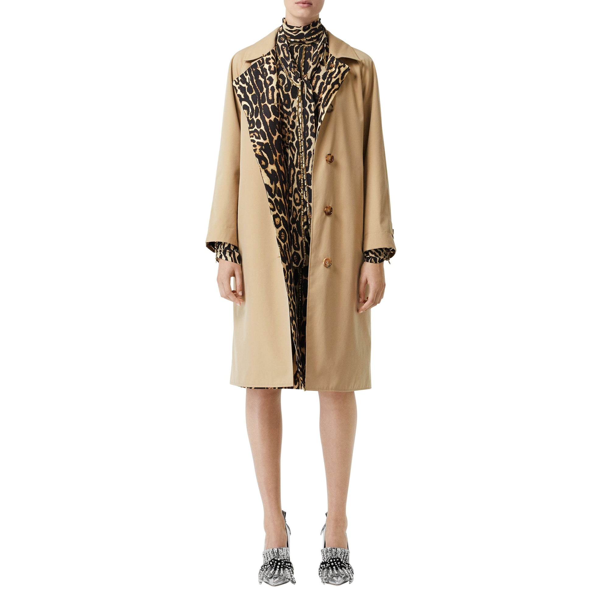 HONEY Paletot en gabardine de coton avec doublure à imprimé léopard