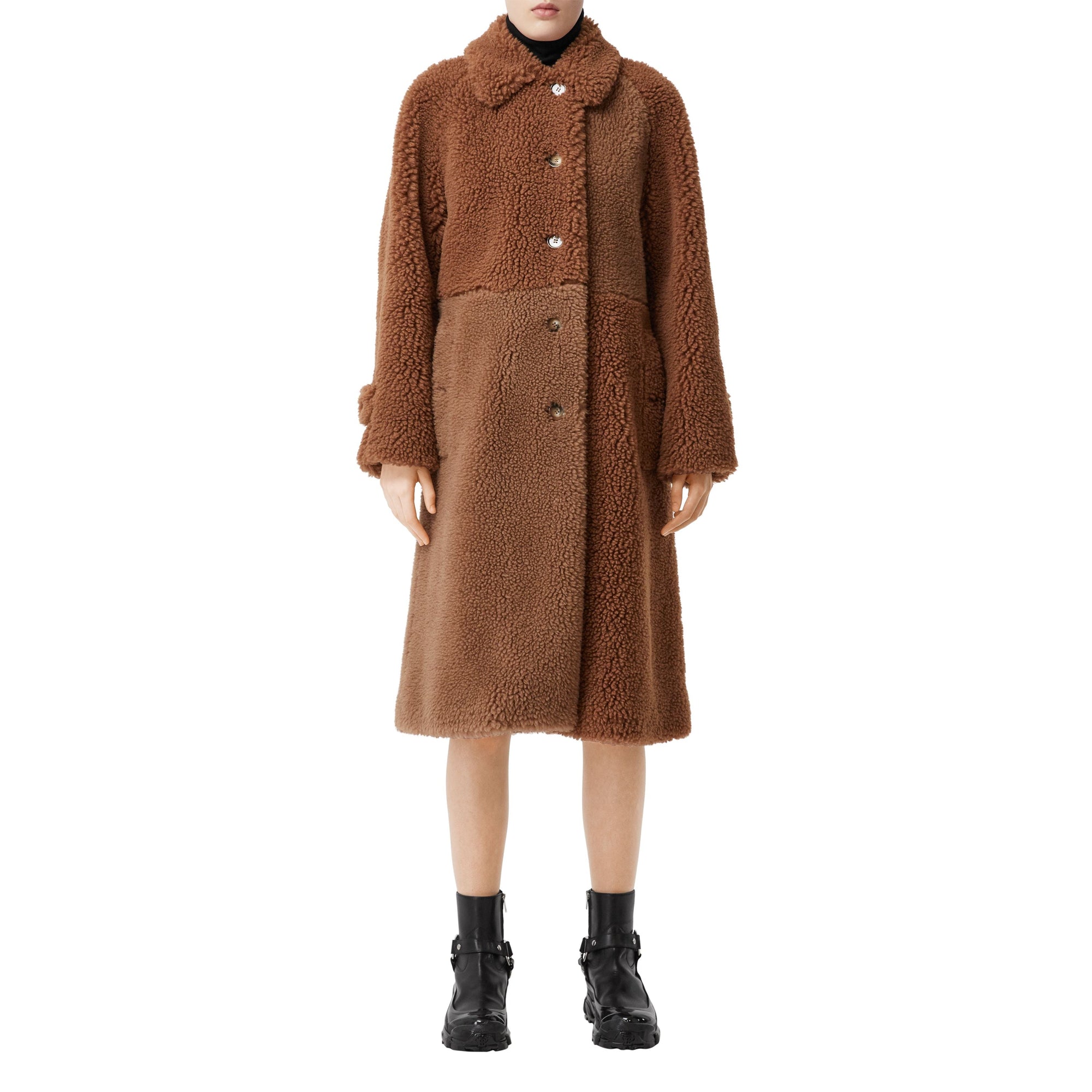 Manteau en faux shearling et poil de chameau mélangés - Marron