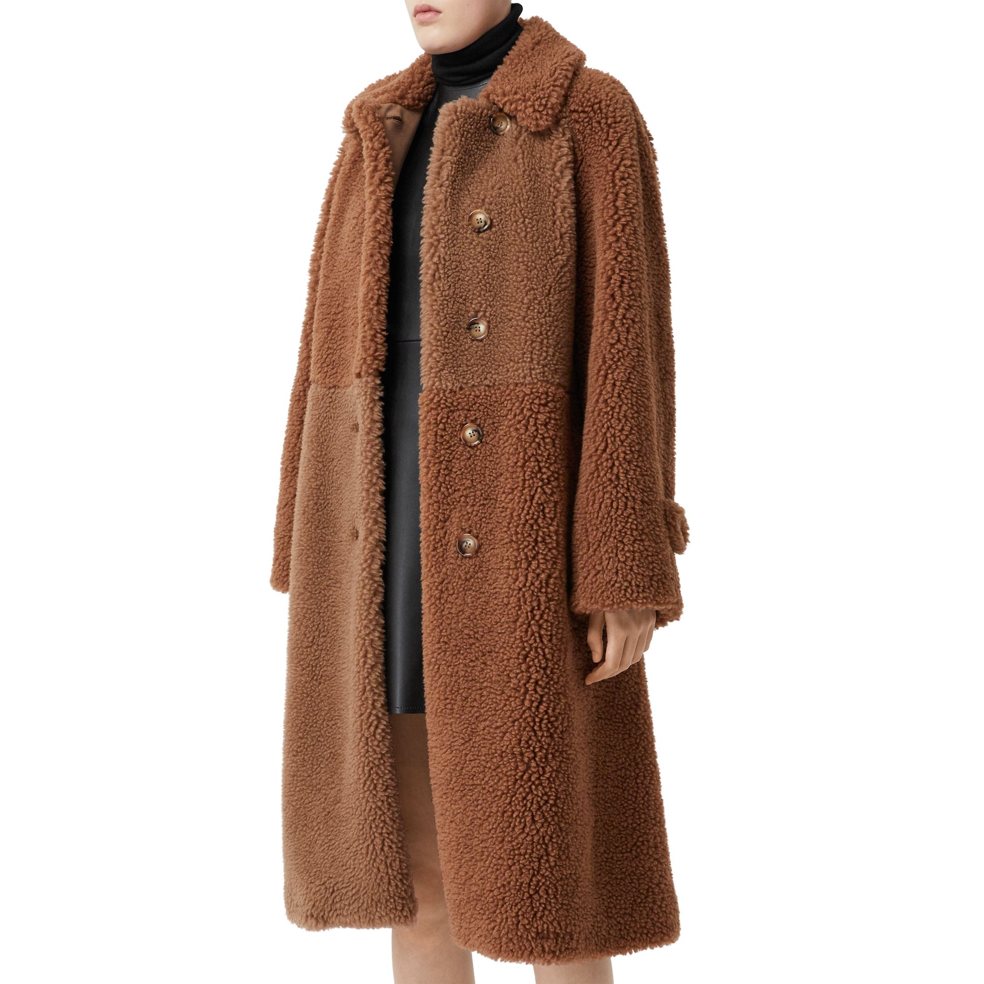 Manteau en faux shearling et poil de chameau mélangés - Marron
