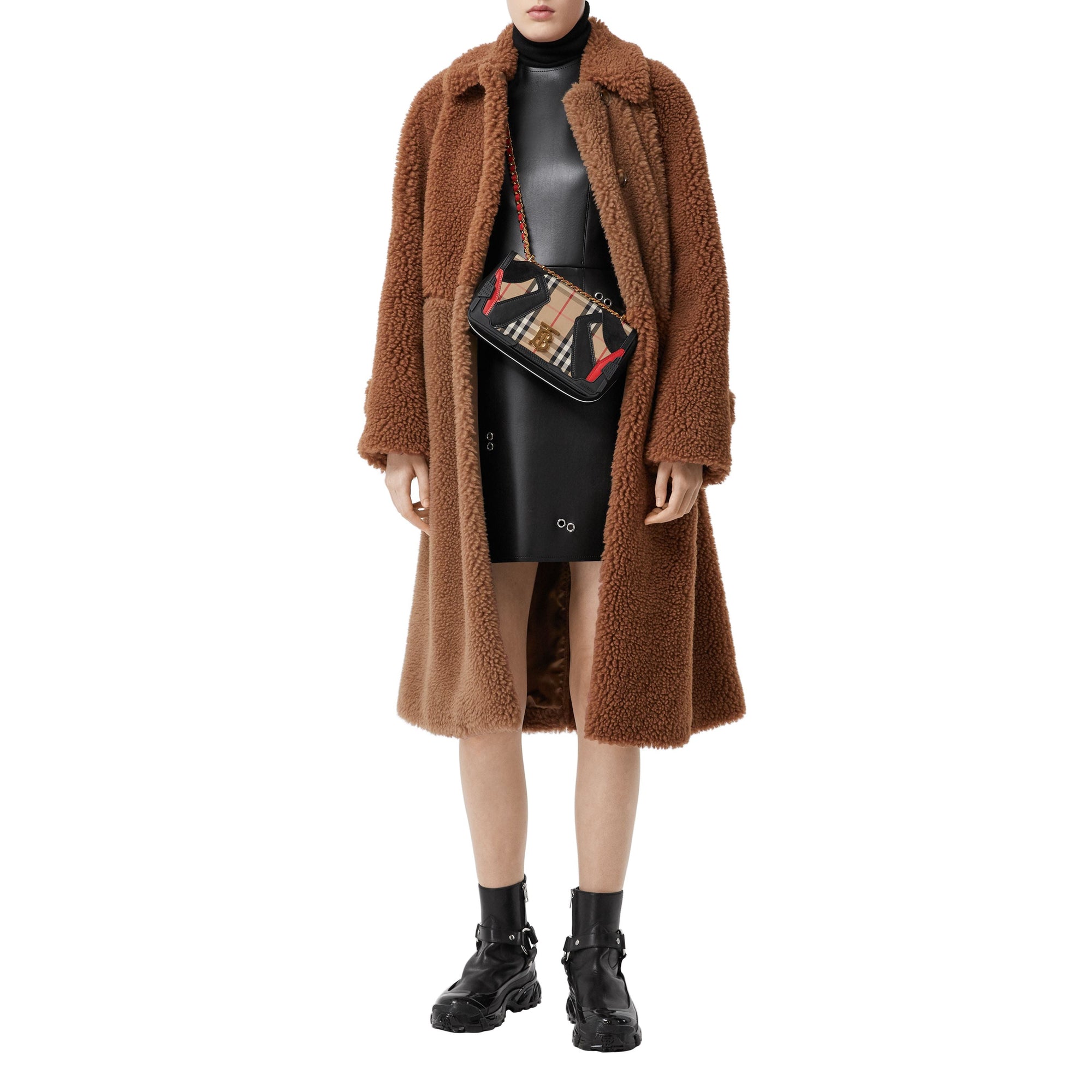 Manteau en faux shearling et poil de chameau mélangés - Marron