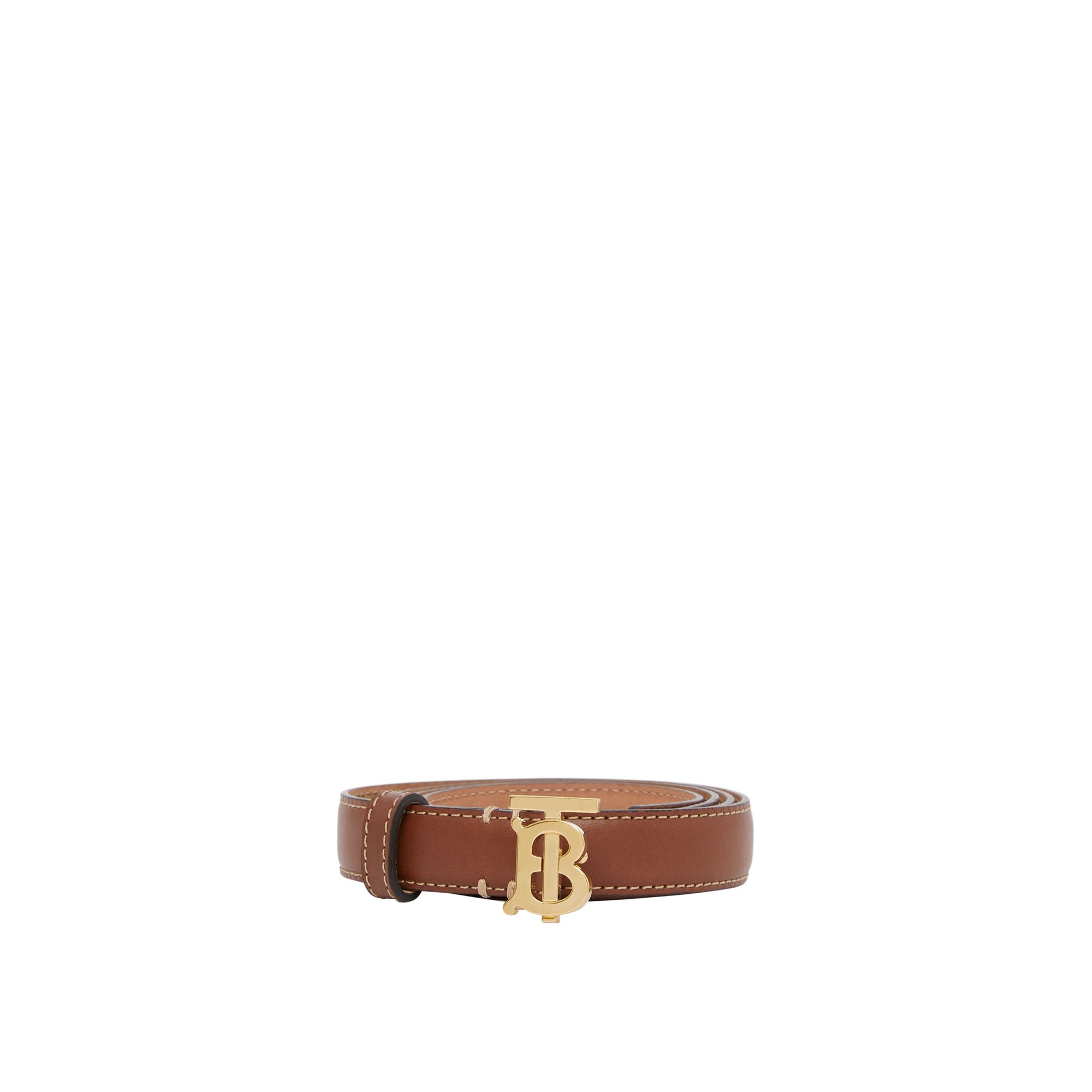 TAN/LIGHT GOLD Ceinture en cuir surpiqué Monogram