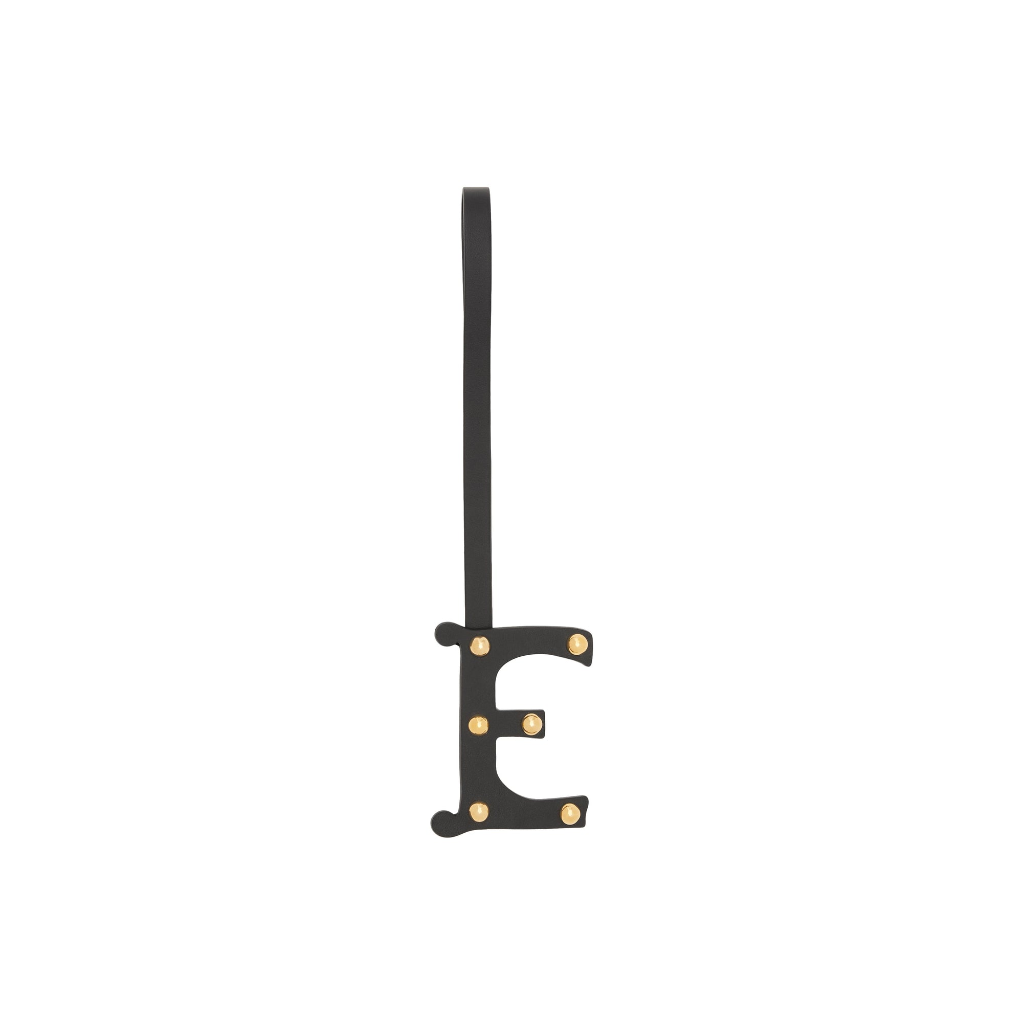 Bijou alphabet « e » en cuir clouté - Noir & or clair