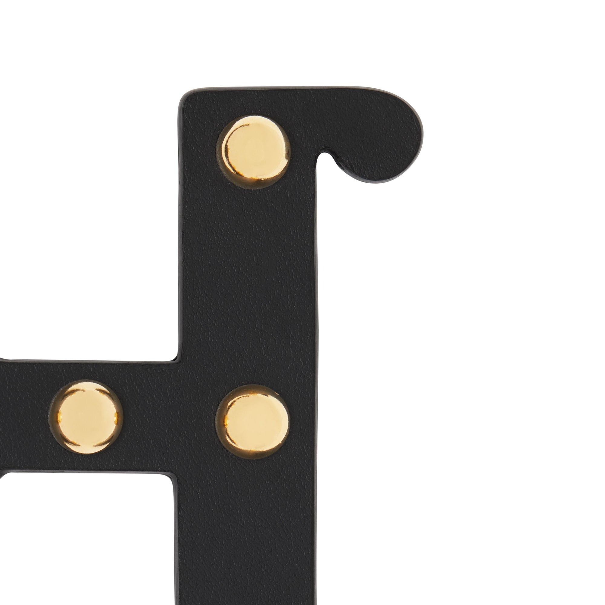 Bijou alphabet « h » en cuir clouté - Noir & or clair